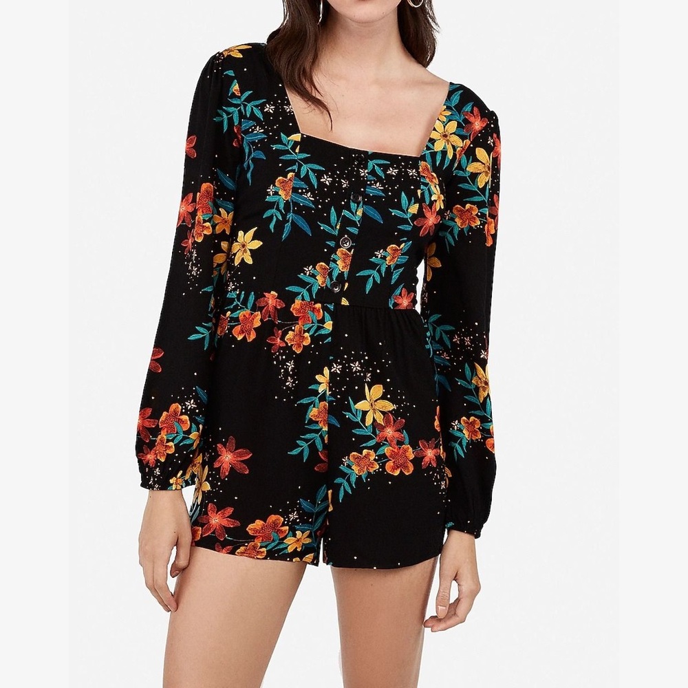 EXPRESS XL FLORAL LONG SLEEVE ROMPER